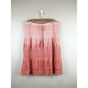 Ultra‎ Pink Womens Crochet Lace Skirt Size Large Tiered Tassels Pink Ombre Lined